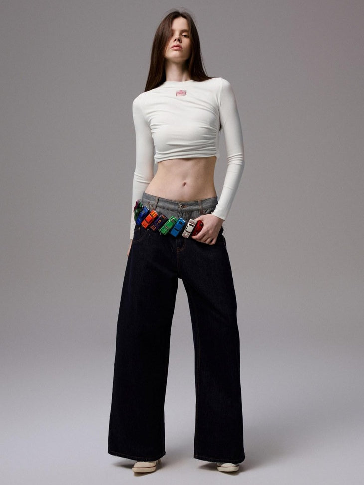 1JINN STUDIO Breathable Slim Fit Patchwork Cross Print Women Crew Neck Long Sleeve T-Shirts