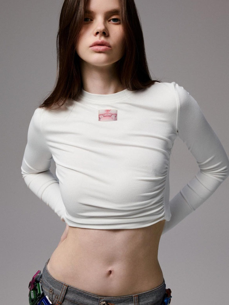 1JINN STUDIO Breathable Slim Fit Patchwork Cross Print Women Crew Neck Long Sleeve T-Shirts