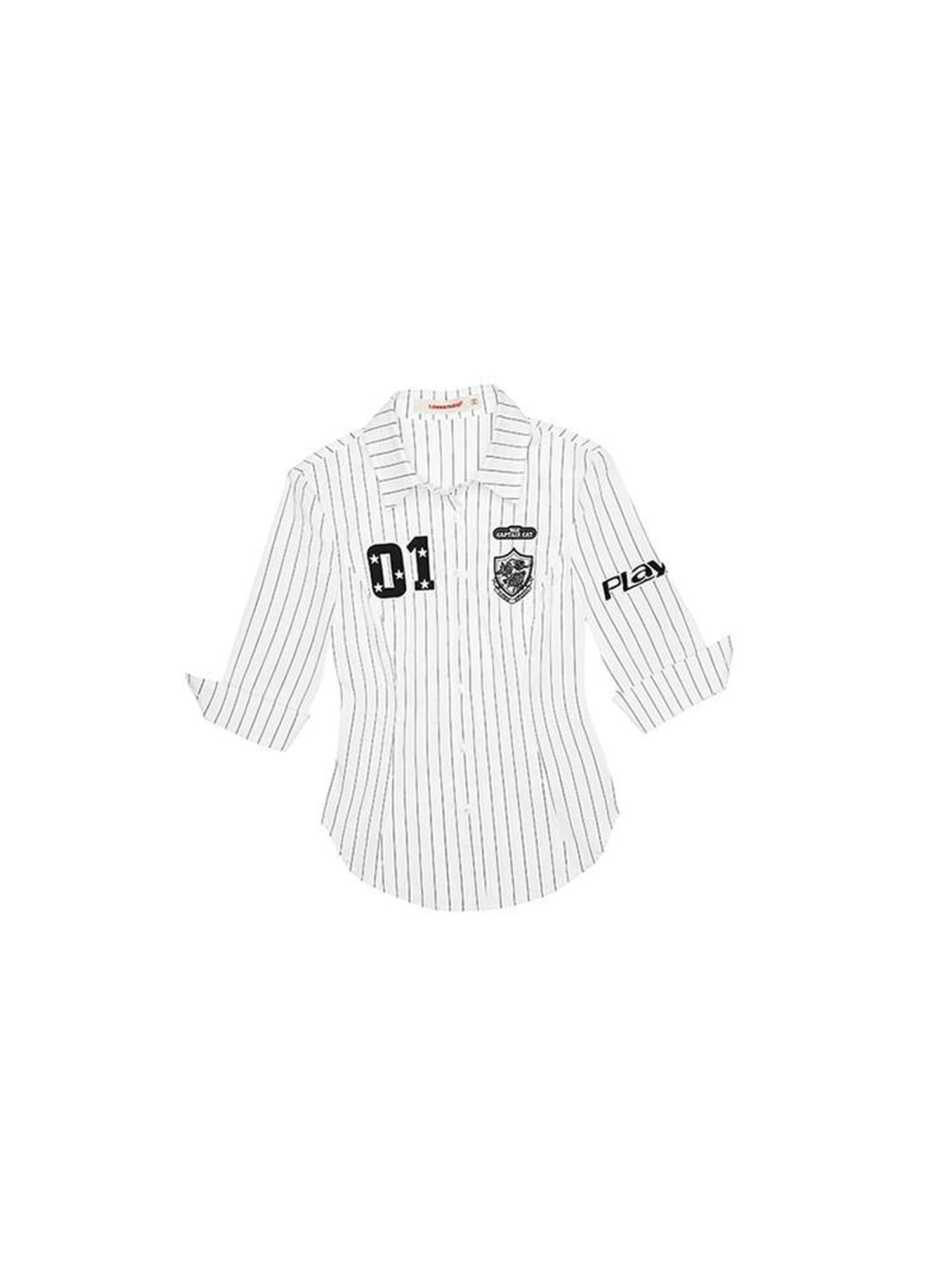 1JINN STUDIO Breathable Soft Slim Long Sleeve Collared Women Black White Striped Shirts