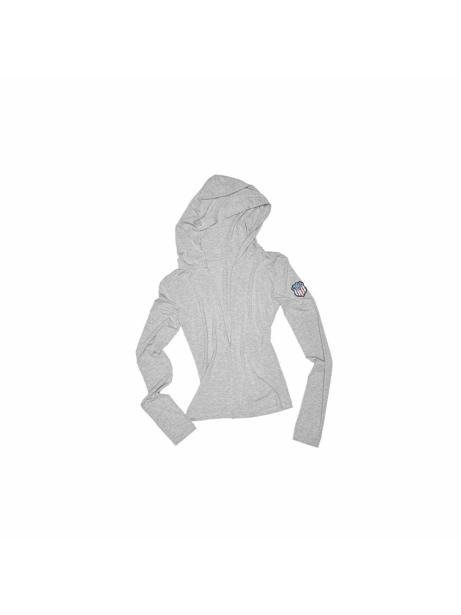 1JINN STUDIO Breathable Sweat Wicking Slim Hooded Cross Print V-neck Long Sleeve T-Shirts