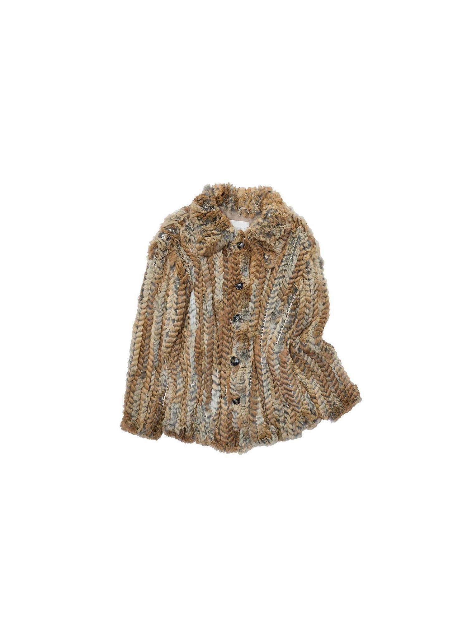 1JINN STUDIO Colorblock Woven Mid Length Round Neck American Women Outerwear Faux Fur Coats