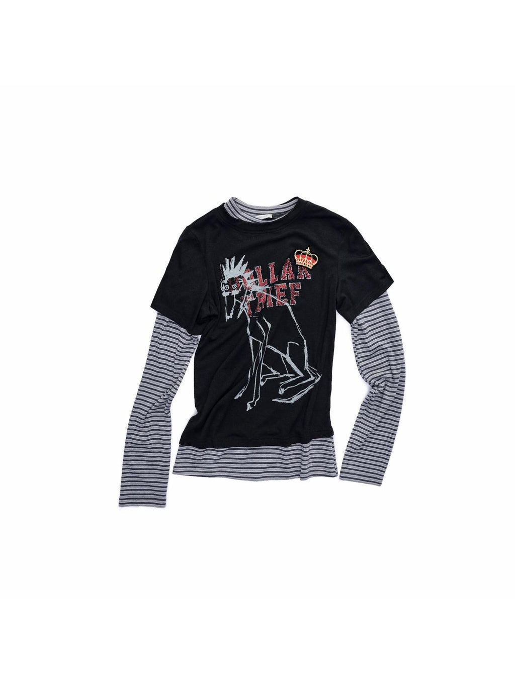 1JINN STUDIO Comfort Stretch Rayon Faux Layered Women Letter Print Long Sleeve T-Shirts