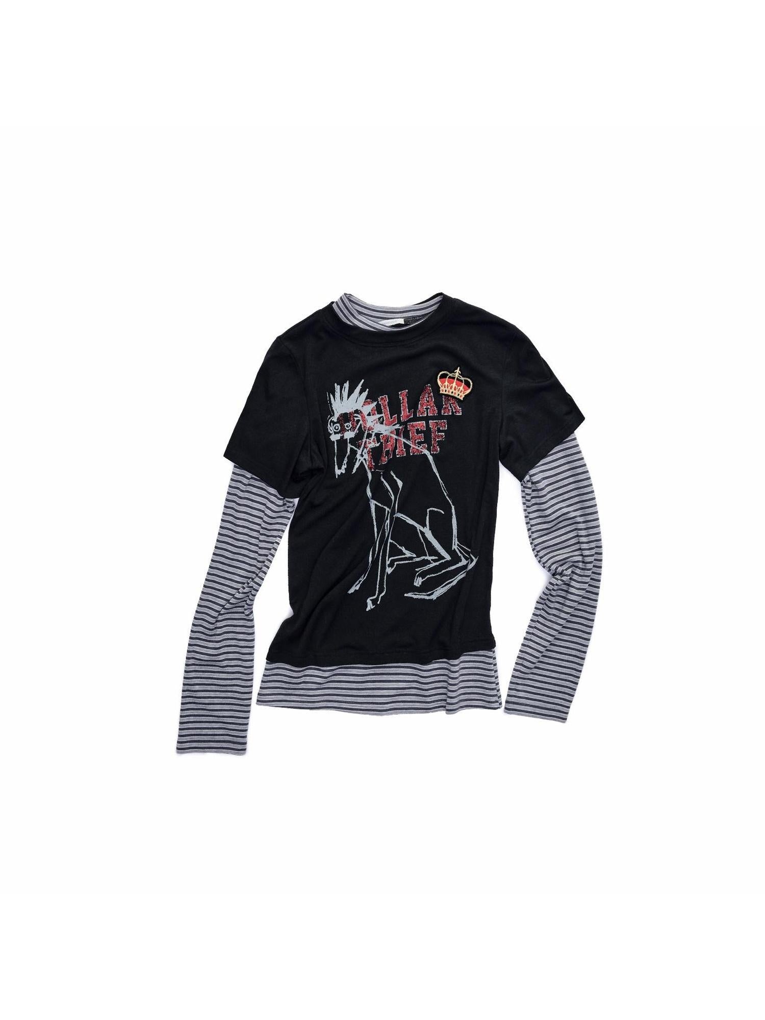 1JINN STUDIO Comfort Stretch Rayon Faux Layered Women Letter Print Long Sleeve T-Shirts