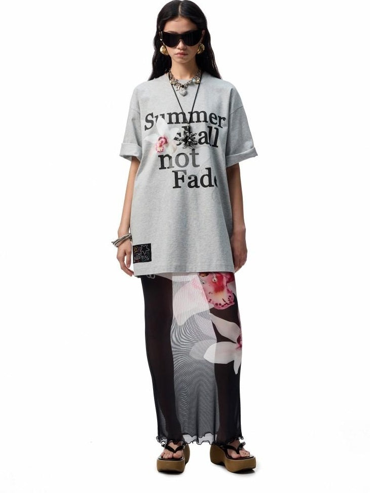 1JINN STUDIO Cotton Blend Minimal Commuter Floral Print Rhinestone Women Oversized T-Shirts