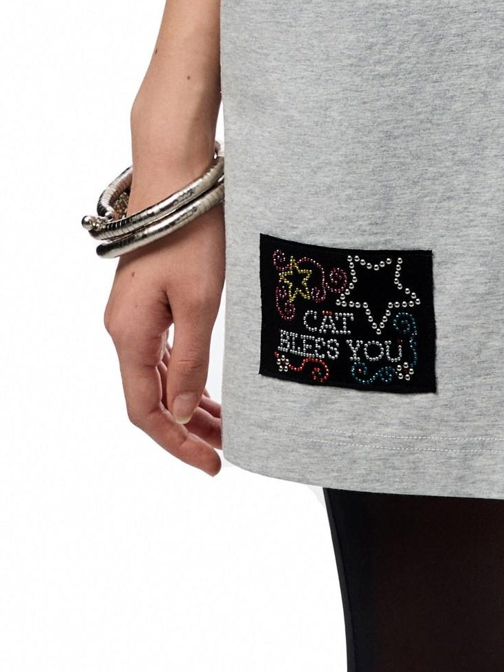 1JINN STUDIO Cotton Blend Minimal Commuter Floral Print Rhinestone Women Oversized T-Shirts