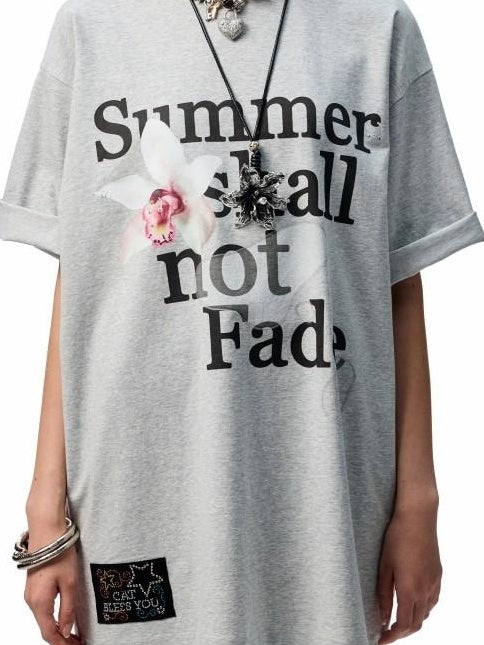 1JINN STUDIO Cotton Blend Minimal Commuter Floral Print Rhinestone Women Oversized T-Shirts