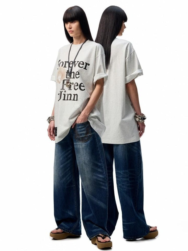 1JINN STUDIO Cotton Blend Minimal Commuter Floral Print Rhinestone Women Oversized T-Shirts