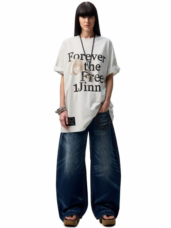 1JINN STUDIO Cotton Blend Minimal Commuter Floral Print Rhinestone Women Oversized T-Shirts