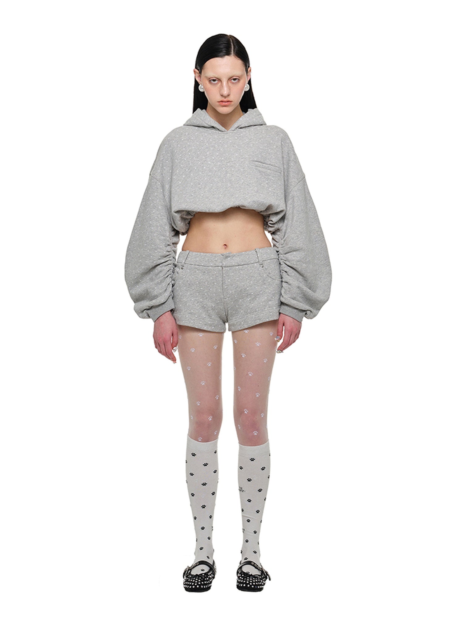 1JINN STUDIO Cotton Blend Slim Cropped Hooded Pullover Women Cartoon Commuter Hoodie