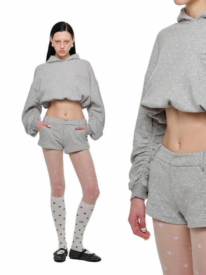 1JINN STUDIO Cotton Blend Slim Cropped Hooded Pullover Women Cartoon Commuter Hoodie