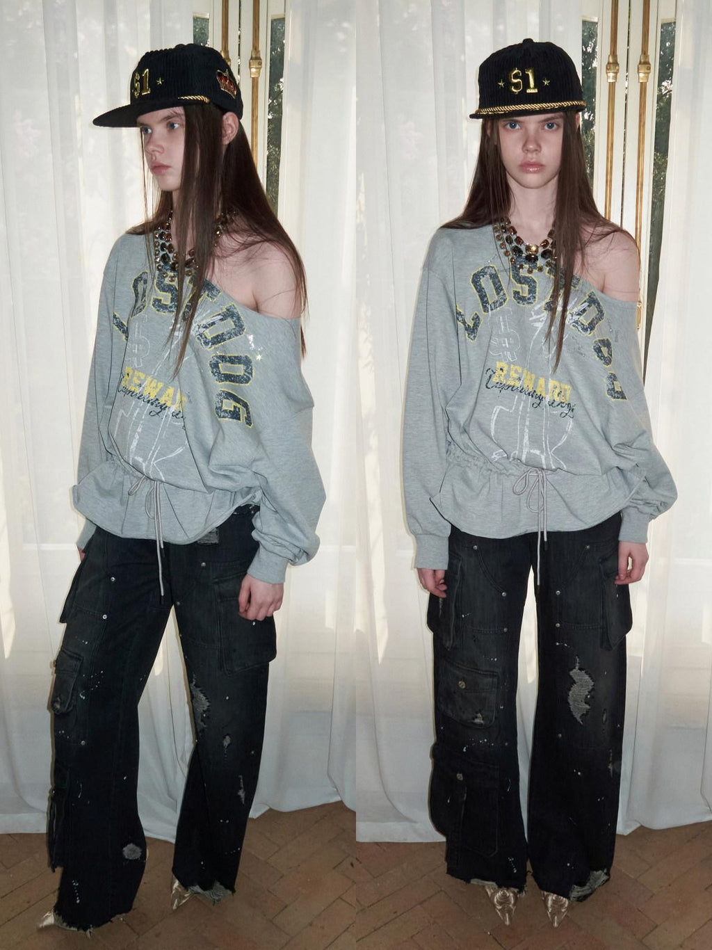 1JINN STUDIO Cotton Blend Slim Fit American Letter Print Long Sleeve Girls Sweatshirt