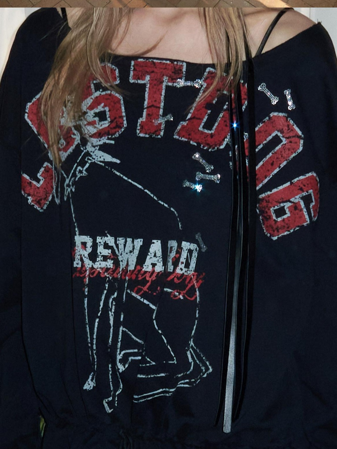 1JINN STUDIO Cotton Blend Slim Fit American Letter Print Long Sleeve Girls Sweatshirt