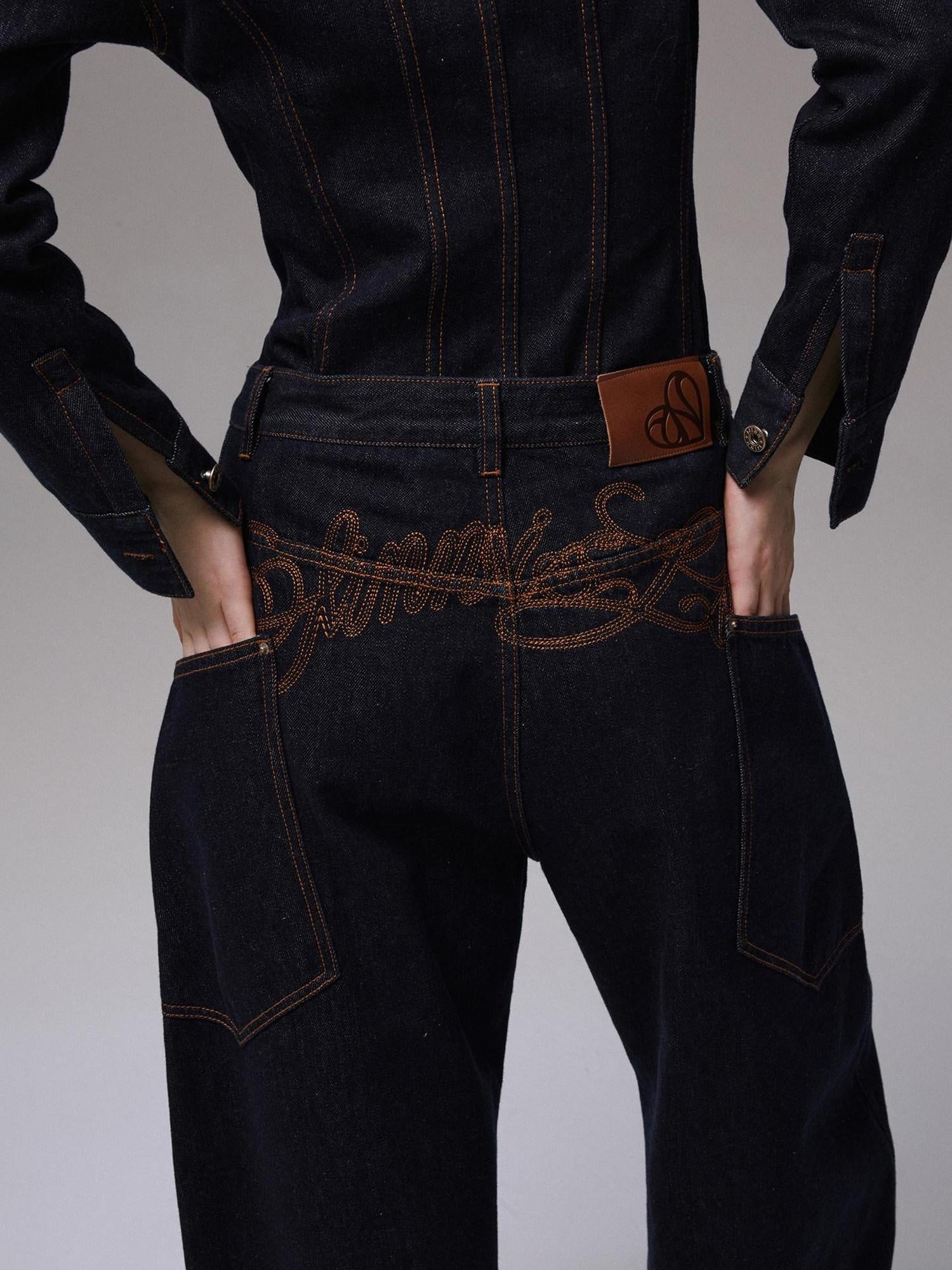 1JINN STUDIO Cotton Embroidered Low Waist Vintage Loose Women Natural Zipper Wide Leg Pants