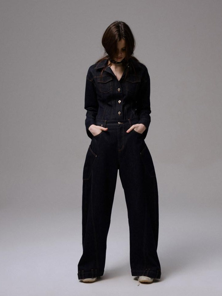 1JINN STUDIO Cotton Embroidered Low Waist Vintage Loose Women Natural Zipper Wide Leg Pants