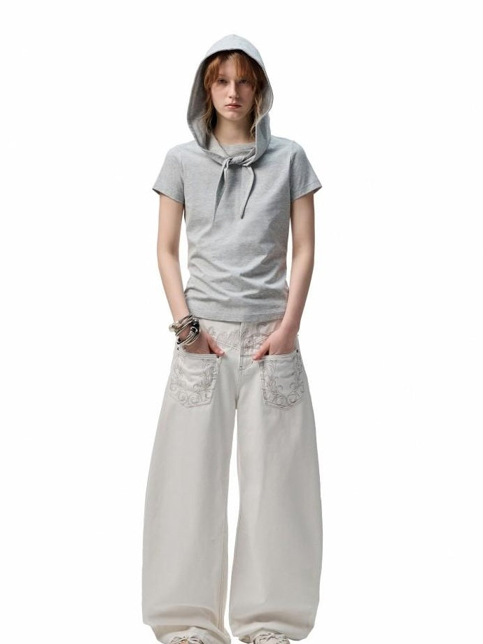 1JINN STUDIO Cotton Hooded Straight Fit Commuter Women Camel White Short Sleeve T-Shirts
