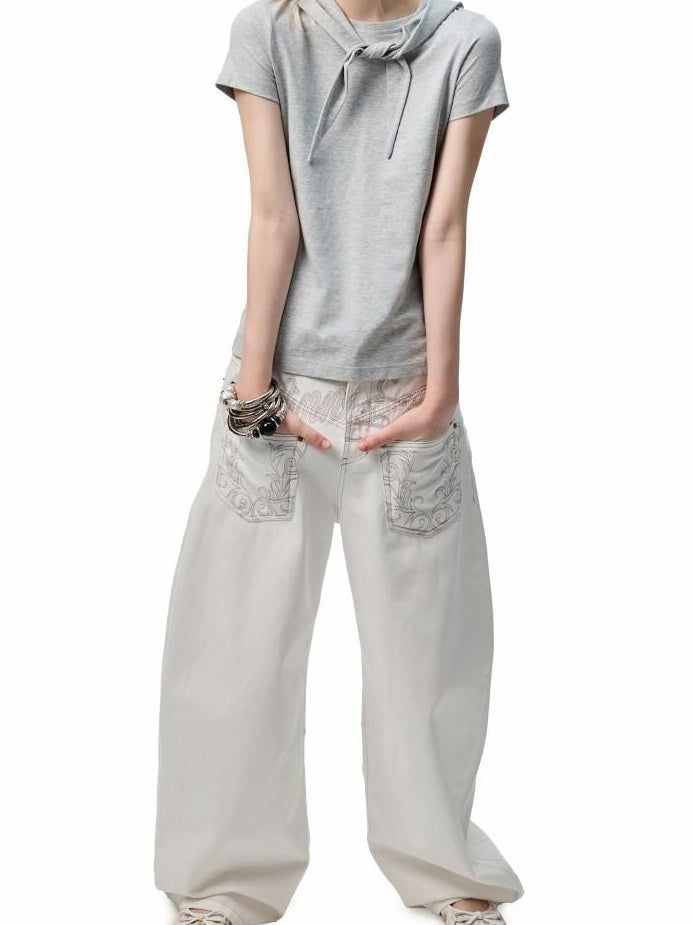 1JINN STUDIO Cotton Hooded Straight Fit Commuter Women Camel White Short Sleeve T-Shirts