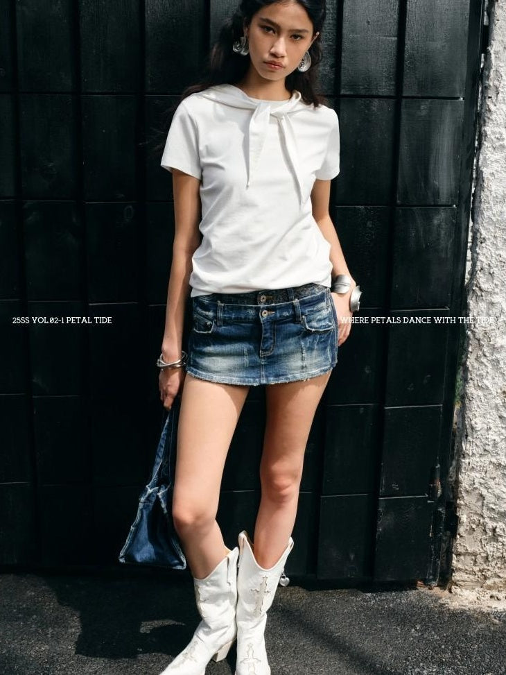 1JINN STUDIO Cotton Hooded Straight Fit Commuter Women Camel White Short Sleeve T-Shirts