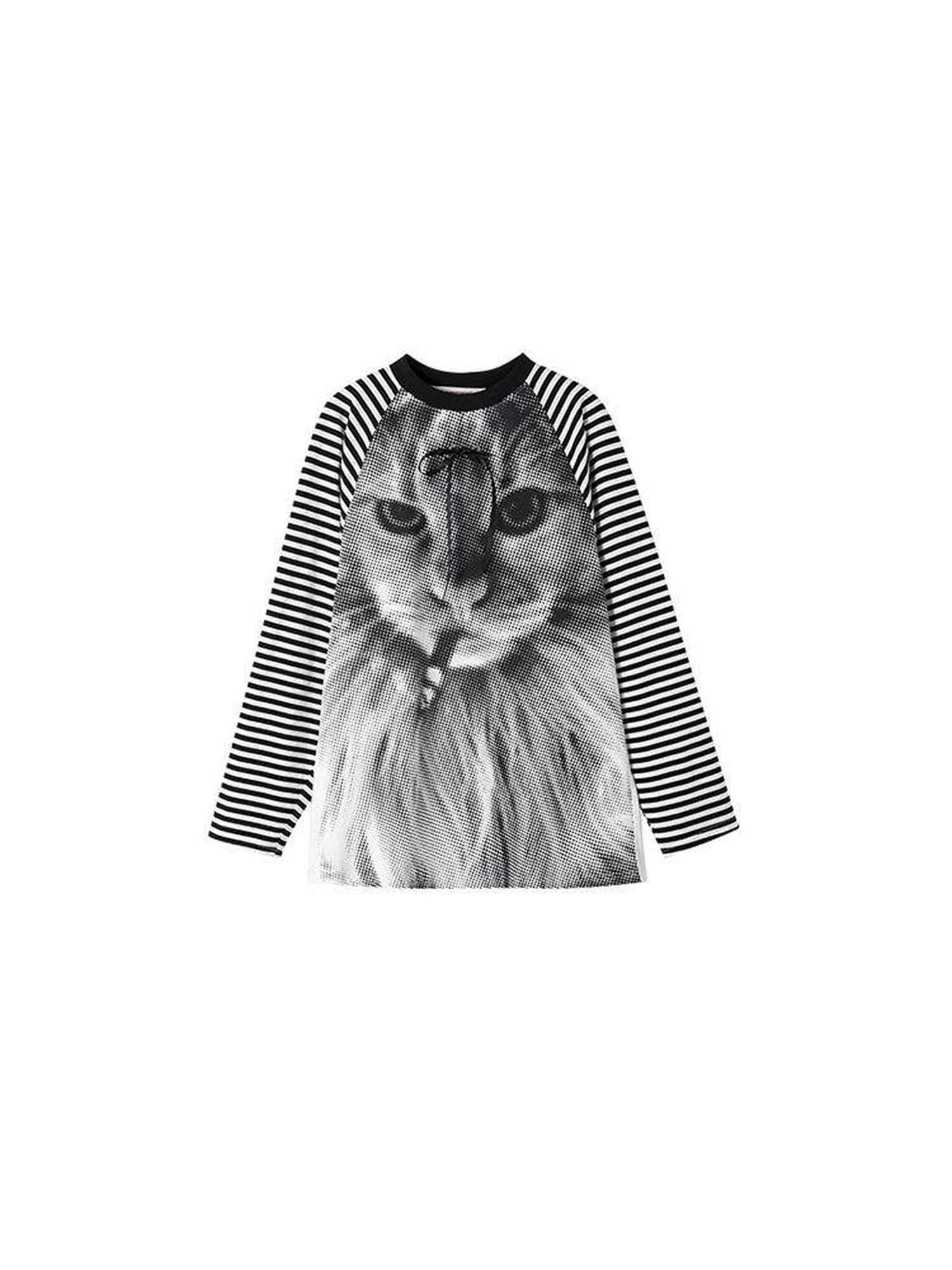 1JINN STUDIO Cotton Printed Loose Raglan Casual Women Striped Animal Long Sleeve T-Shirts