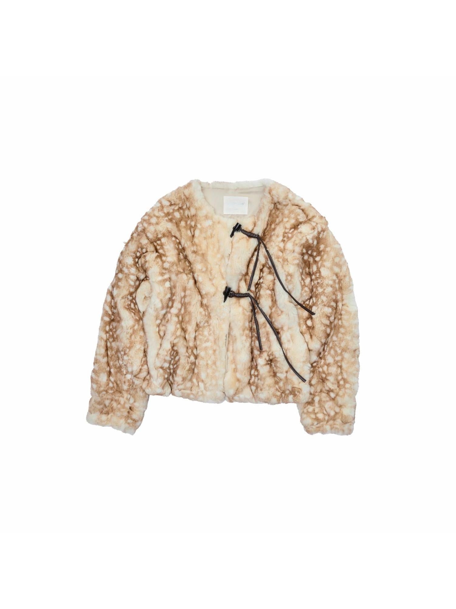 1JINN STUDIO Cozy Deer Print Short Casual Standard Fit Long Sleeve Women Faux Fur Coats