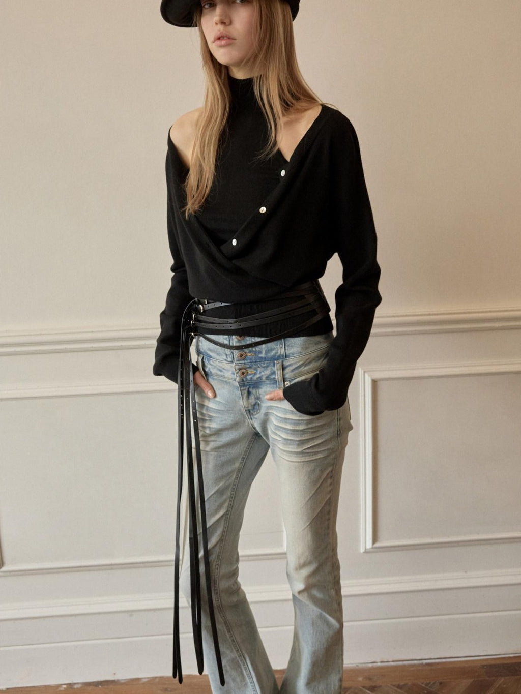 1JINN STUDIO Cozy High Neck Faux Two Piece Slim Fit Casual Pullover Women Knit Sweaters