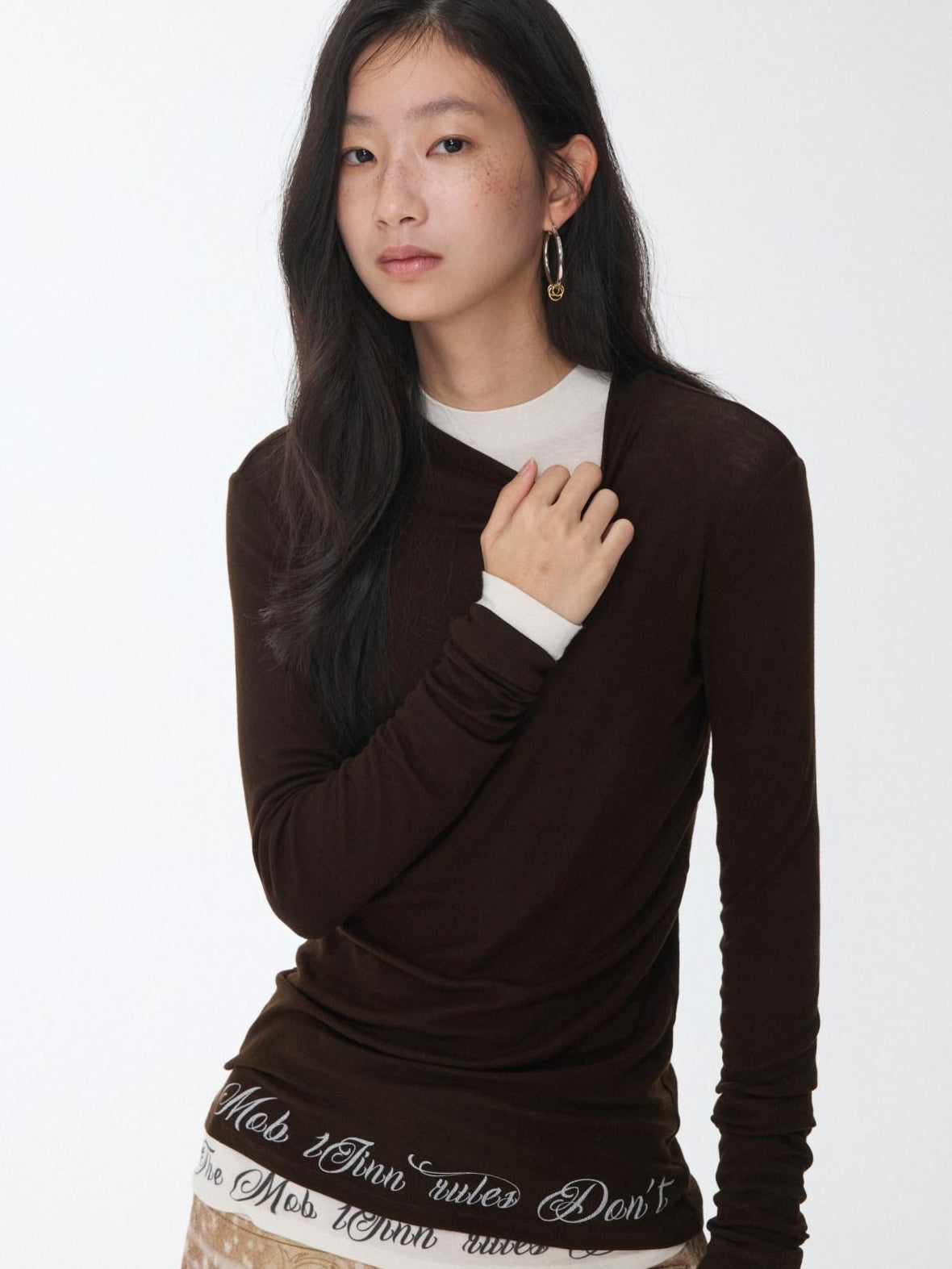 1JINN STUDIO Cozy Letter Print Casual Relaxed Round Neck Women Classic Long Sleeve T-Shirts