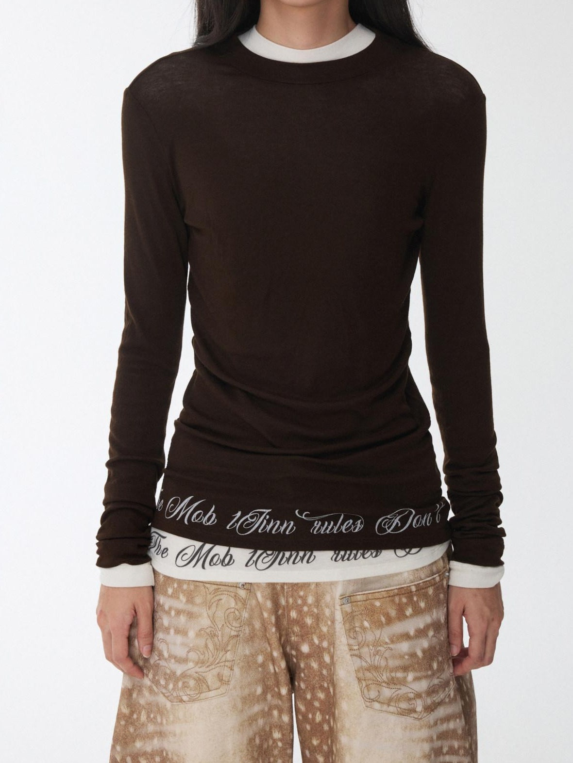 1JINN STUDIO Cozy Letter Print Casual Relaxed Round Neck Women Classic Long Sleeve T-Shirts