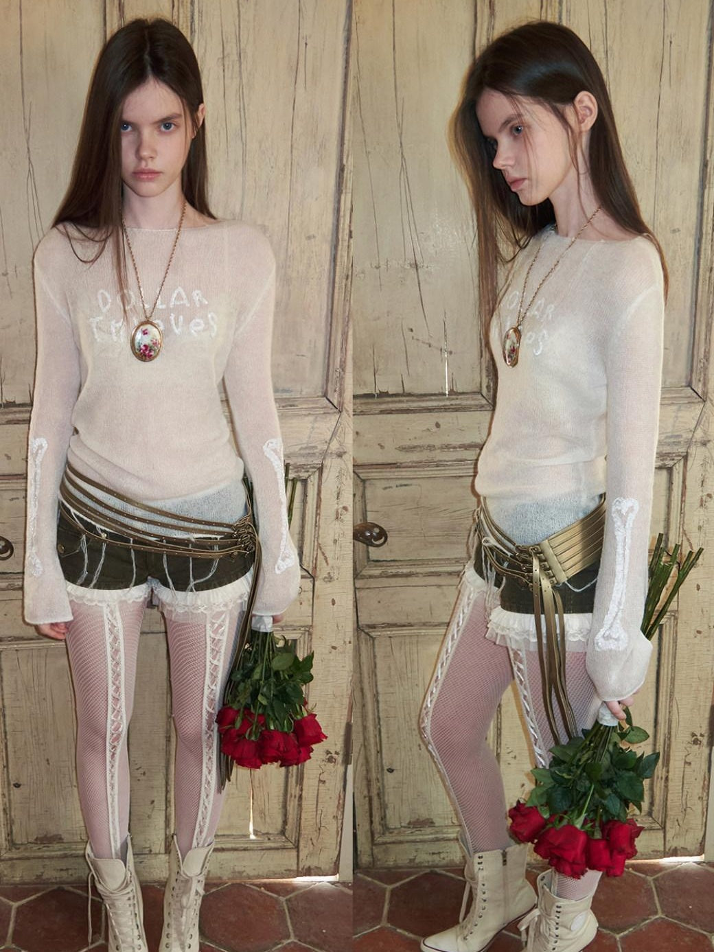 1JINN STUDIO Cozy Mohair Knit Relaxed Fit Crew Neck Letter Print Women Long Sleeve T-Shirts