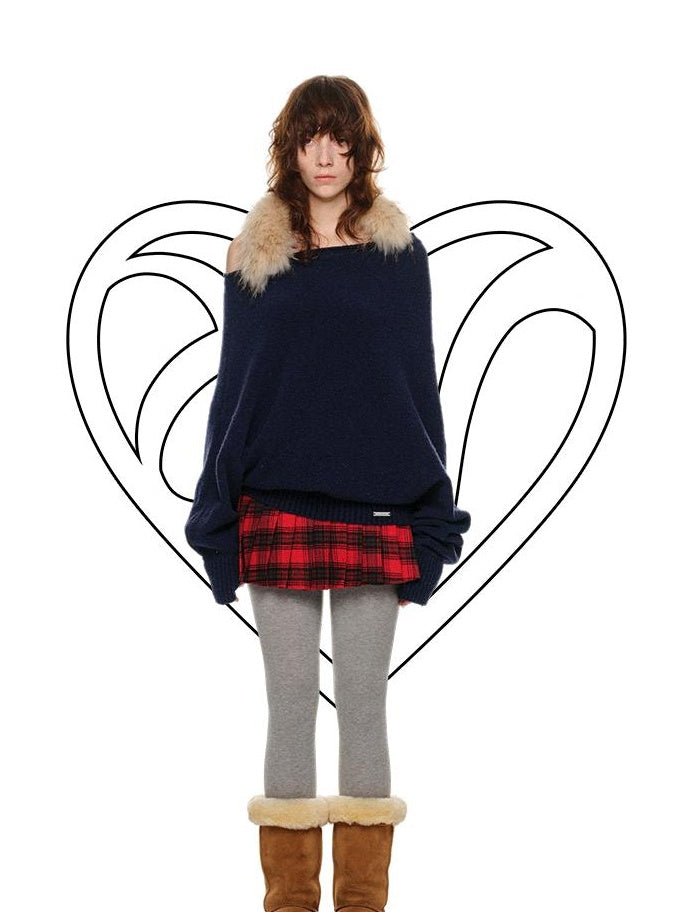 1JINN STUDIO Cozy Off Shoulder Loose Fit Sweet Style Women Solid Knit Sweaters