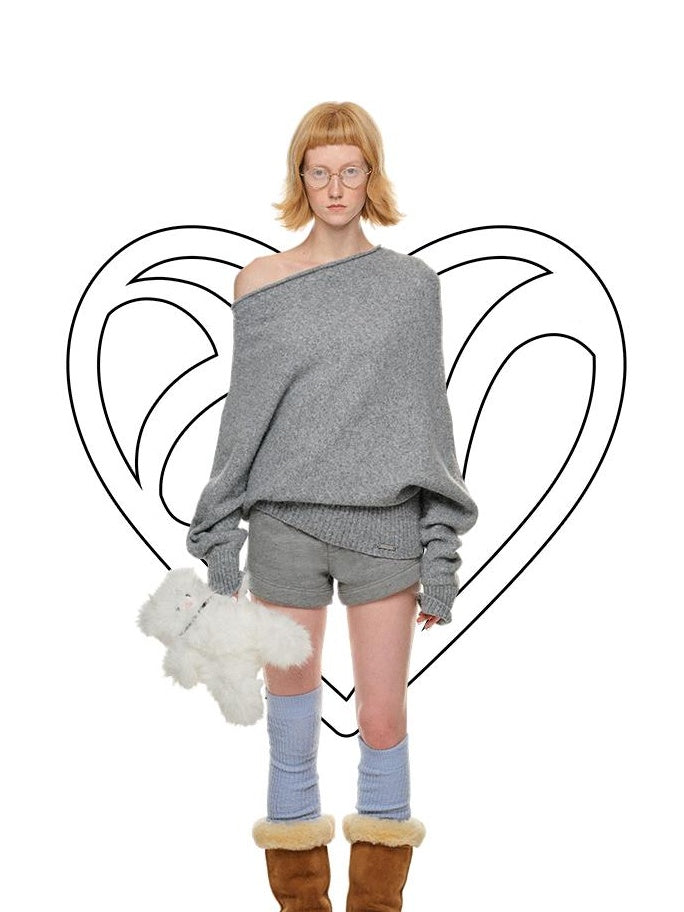 1JINN STUDIO Cozy Off Shoulder Loose Fit Sweet Style Women Solid Knit Sweaters