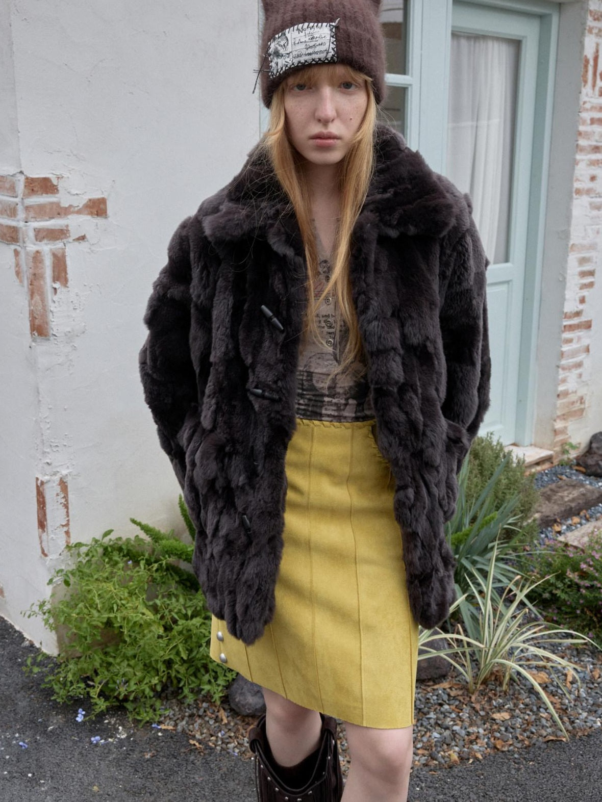 1JINN STUDIO Cozy Plush Oversized Lapel Short Women Casual Ivory Deep Brown Faux Fur Coats