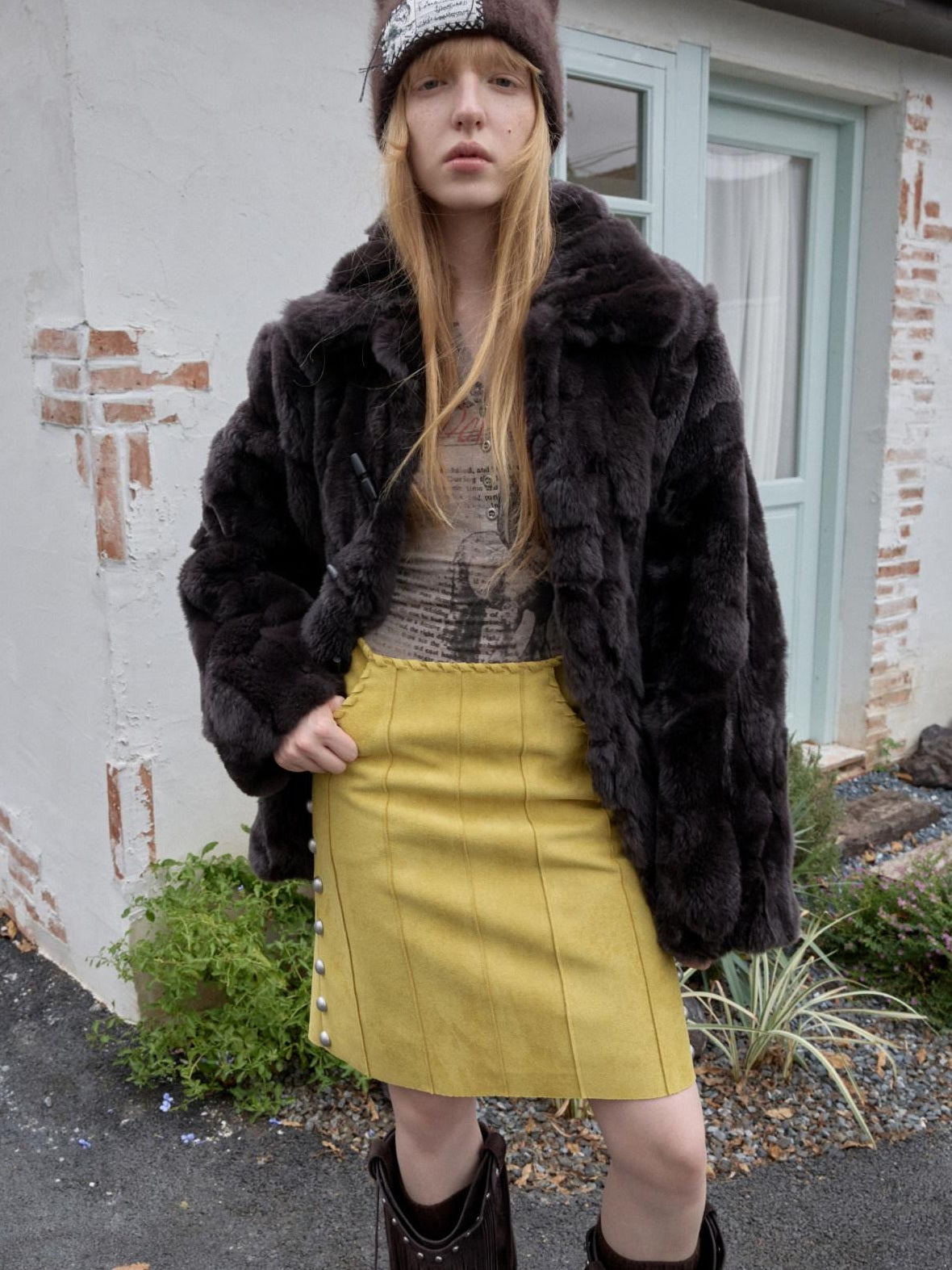 1JINN STUDIO Cozy Plush Oversized Lapel Short Women Casual Ivory Deep Brown Faux Fur Coats