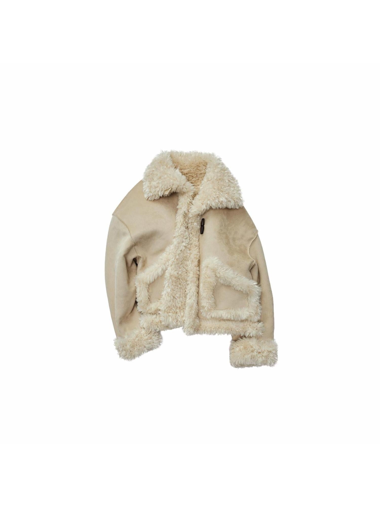 1JINN STUDIO Cozy Polka Dot Short Straight Stand Collar Button Front Women Faux Fur Coats