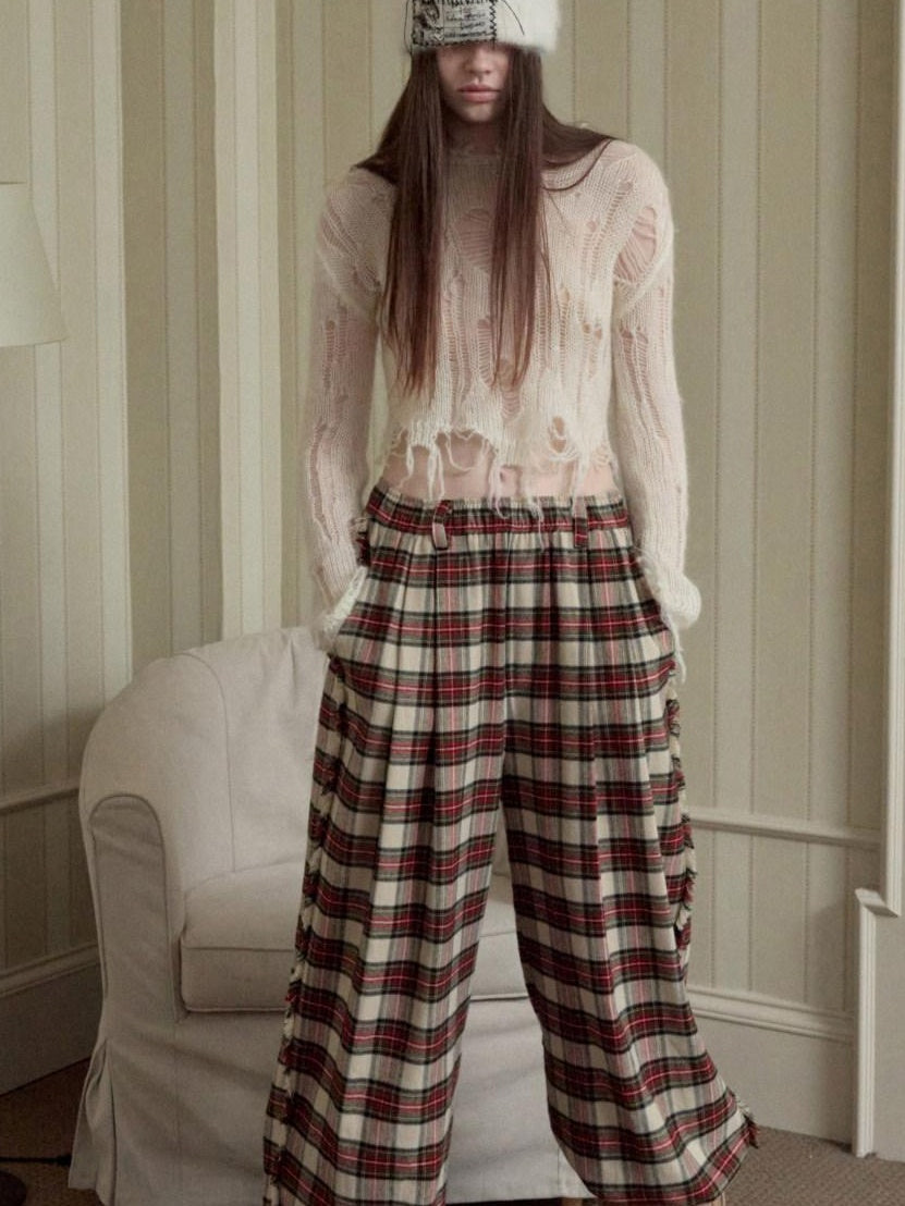 1JINN STUDIO Cozy Thermal Mohair Distressed Polka Dot Straight Fit Women Knit Sweaters