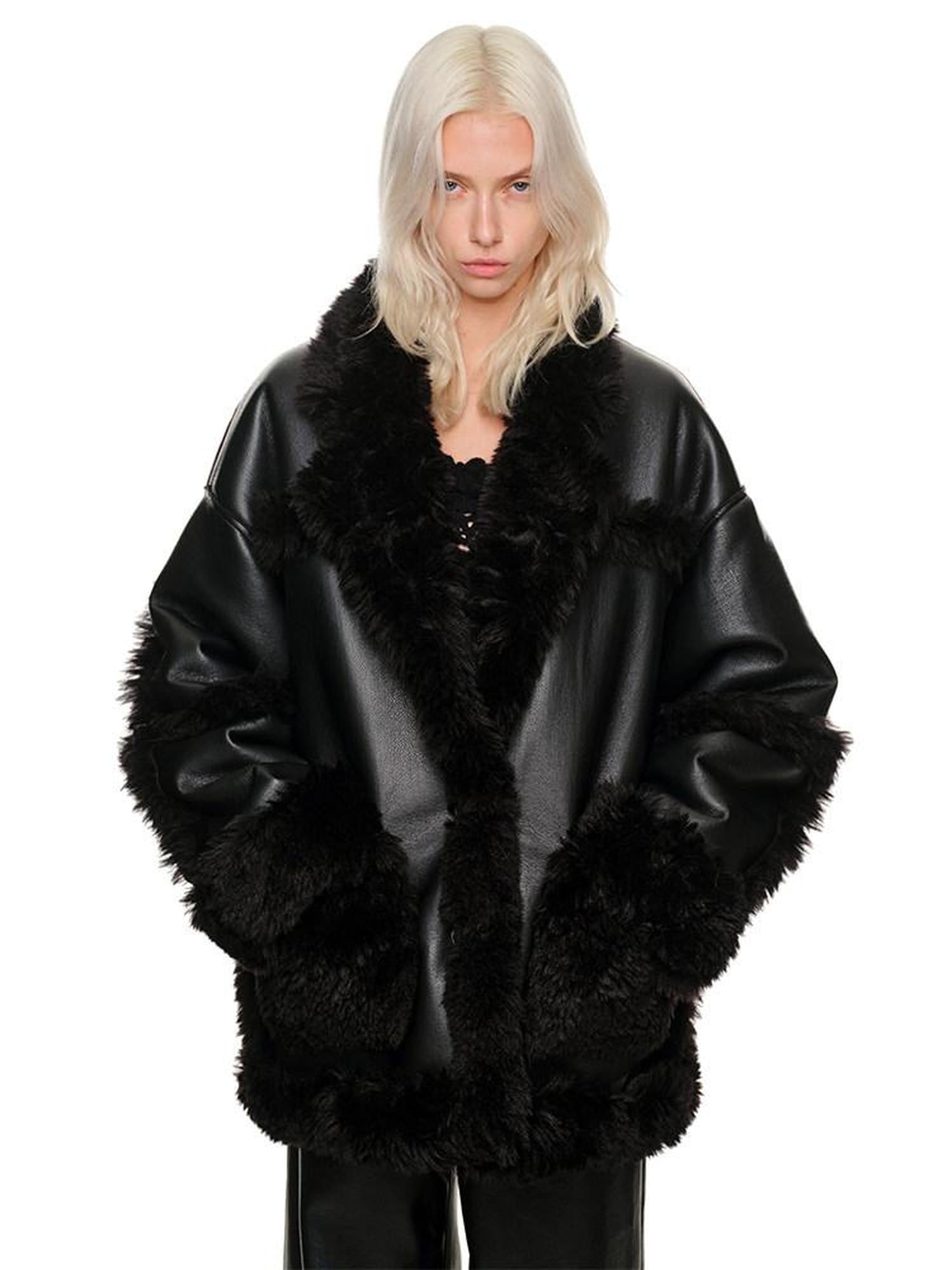 1JINN STUDIO Cozy Two Piece Sweet Relaxed Midlength Toggle Collar Women Faux Fur Coats