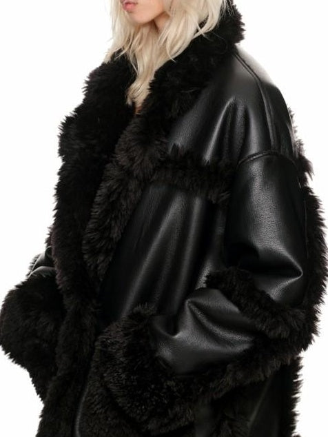 1JINN STUDIO Cozy Two Piece Sweet Relaxed Midlength Toggle Collar Women Faux Fur Coats