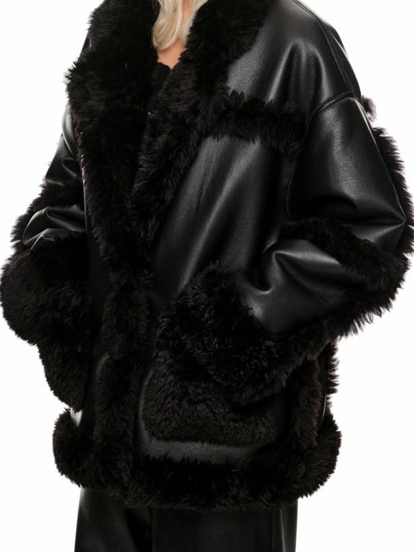 1JINN STUDIO Cozy Two Piece Sweet Relaxed Midlength Toggle Collar Women Faux Fur Coats
