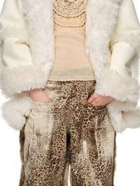 1JINN STUDIO Cozy Two Piece Sweet Relaxed Midlength Toggle Collar Women Faux Fur Coats