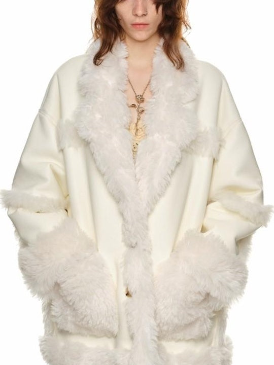 1JINN STUDIO Cozy Two Piece Sweet Relaxed Midlength Toggle Collar Women Faux Fur Coats