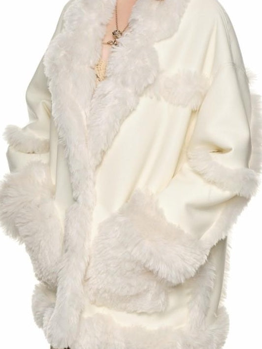 1JINN STUDIO Cozy Two Piece Sweet Relaxed Midlength Toggle Collar Women Faux Fur Coats