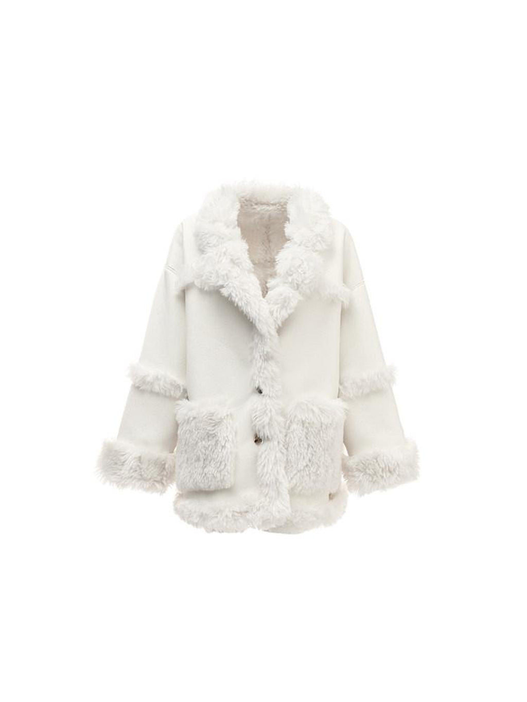 1JINN STUDIO Cozy Two Piece Sweet Relaxed Midlength Toggle Collar Women Faux Fur Coats
