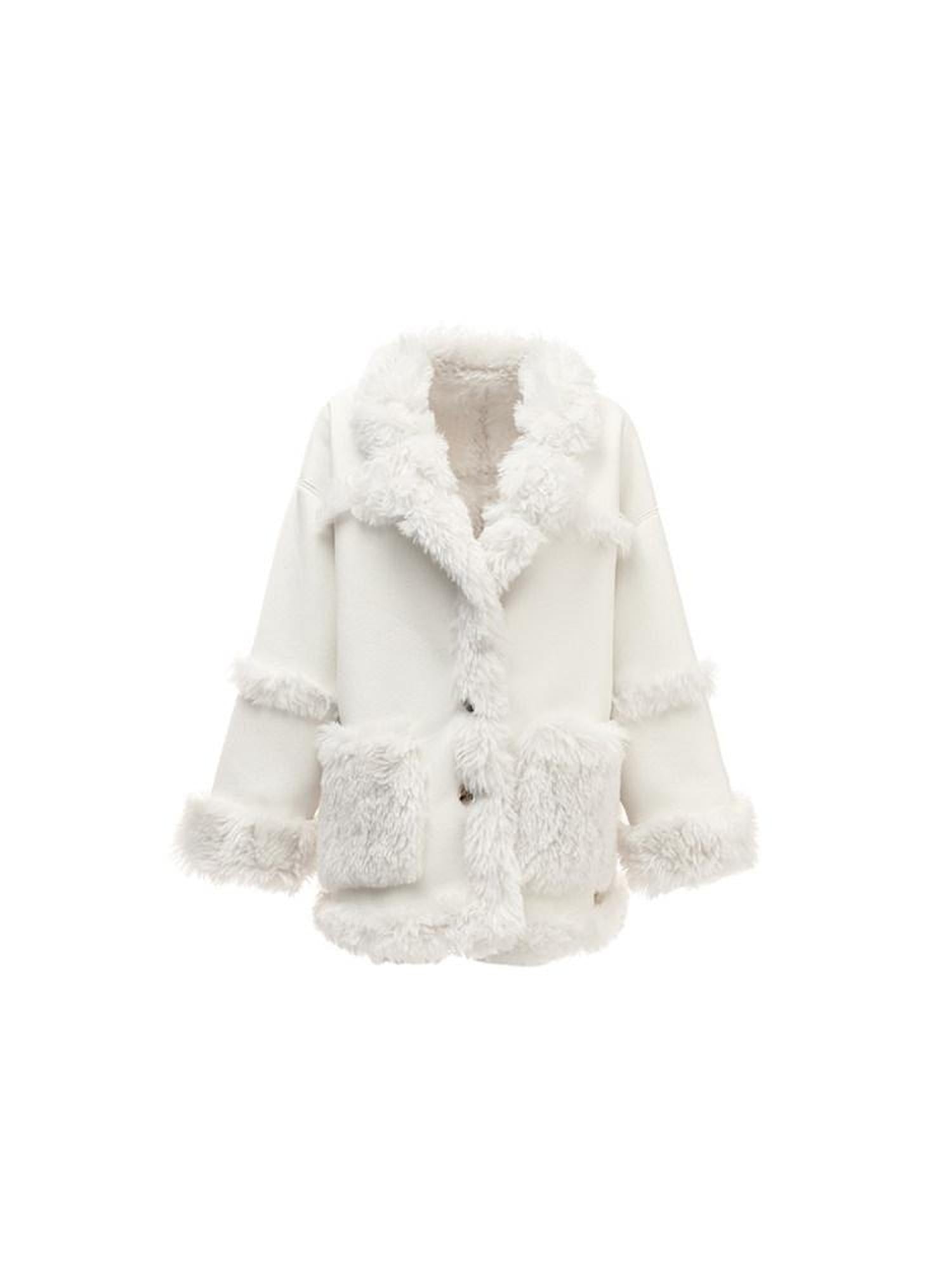 1JINN STUDIO Cozy Two Piece Sweet Relaxed Midlength Toggle Collar Women Faux Fur Coats