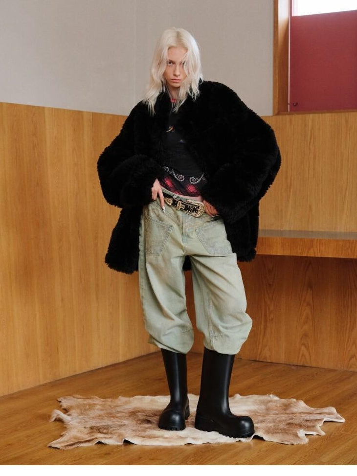 1JINN STUDIO Cozy Two Piece Sweet Relaxed Midlength Toggle Collar Women Faux Fur Coats