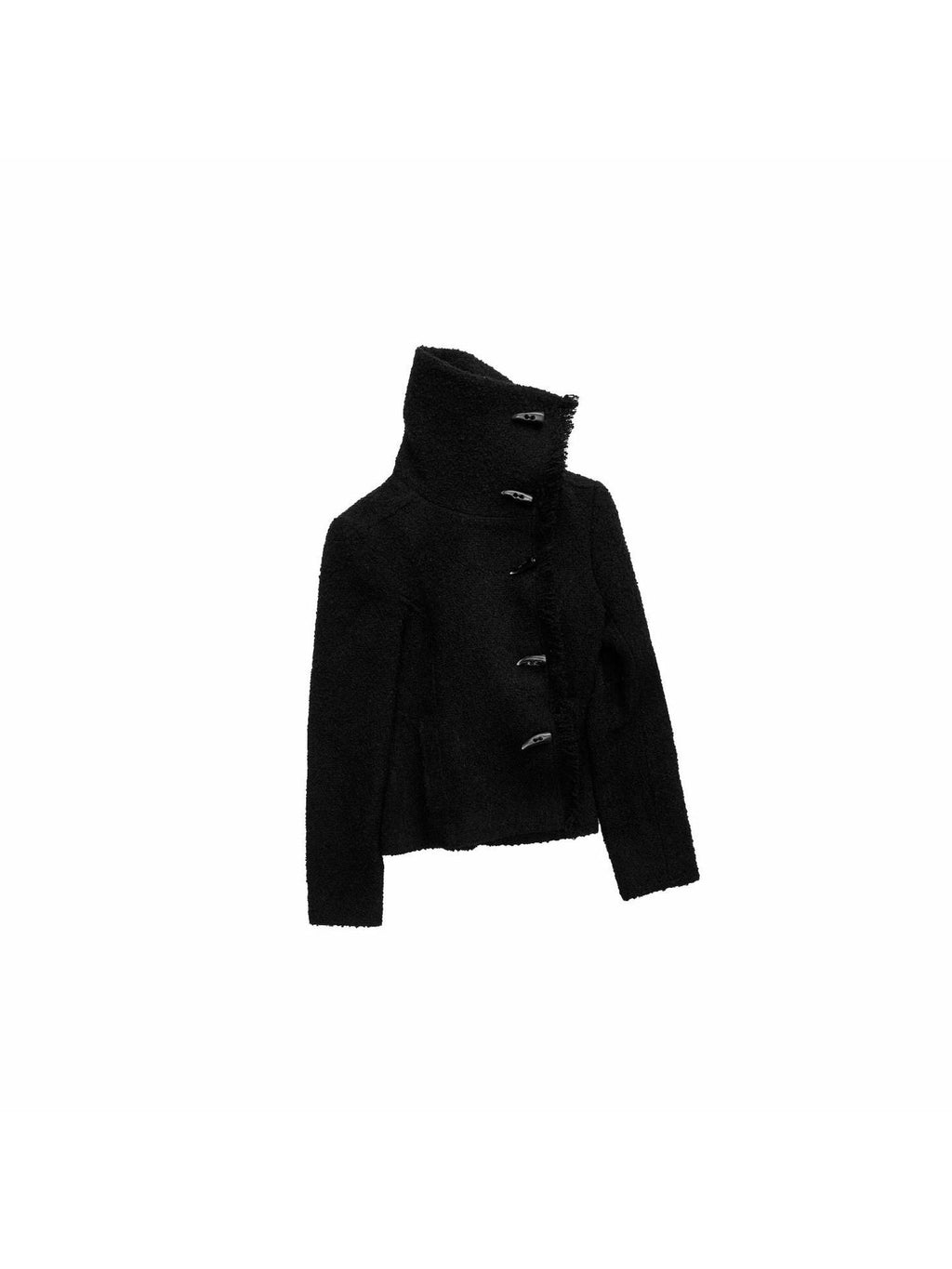 1JINN STUDIO Cozy Warm Short Tweed Fringe Straight Fit Casual Women Button Detail Wool Coats