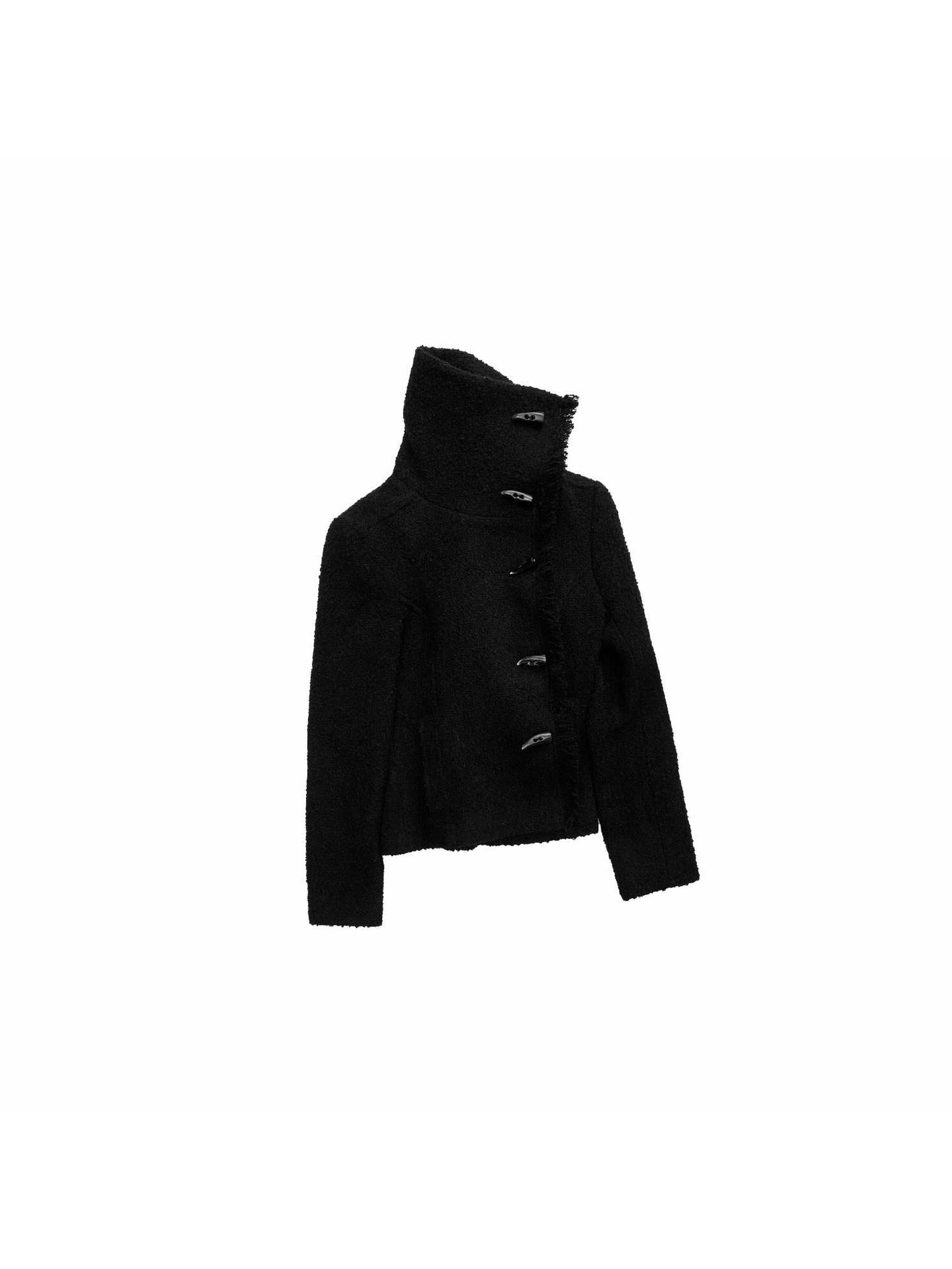 1JINN STUDIO Cozy Warm Short Tweed Fringe Straight Fit Casual Women Button Detail Wool Coats