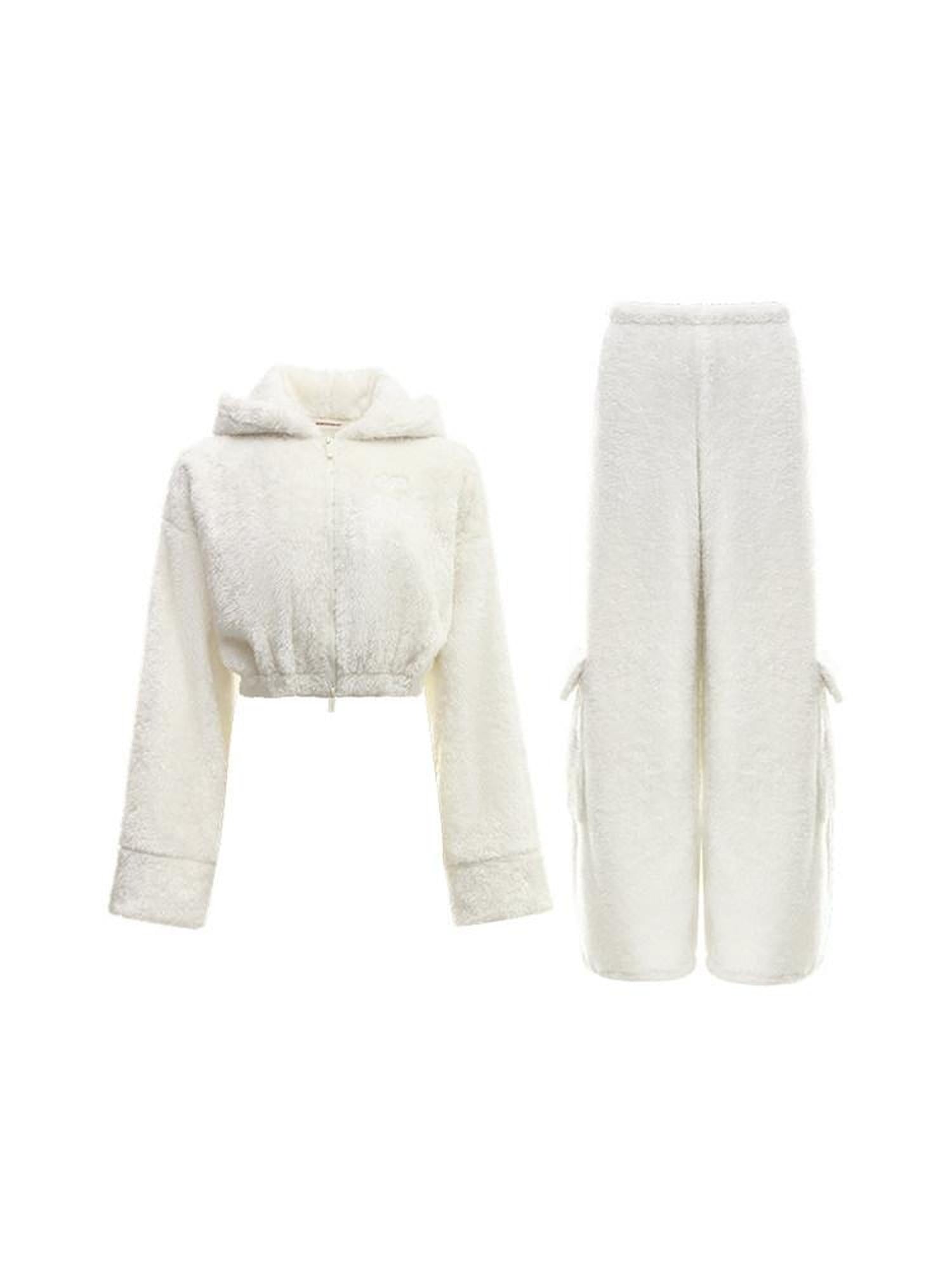 1JINN STUDIO Cropped Pullover Long Sleeve Straight Leg Brown Ivory Women Top & Pants Sets