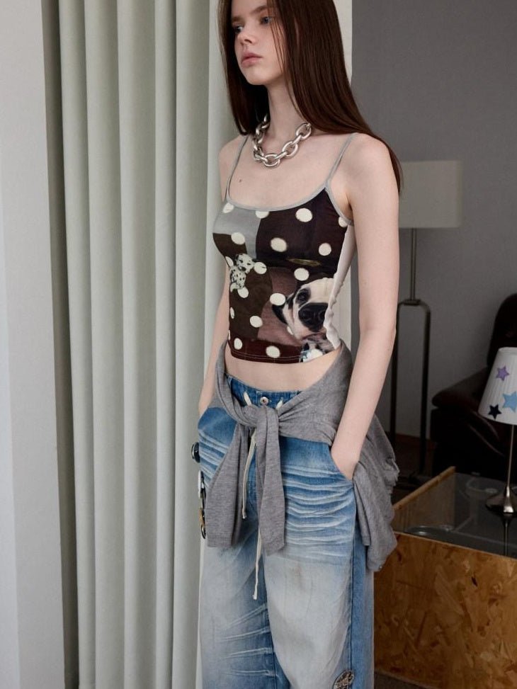 1JINN STUDIO Cute Printed Slim Fit Cropped Casual Women Viscose Blend Camisoles
