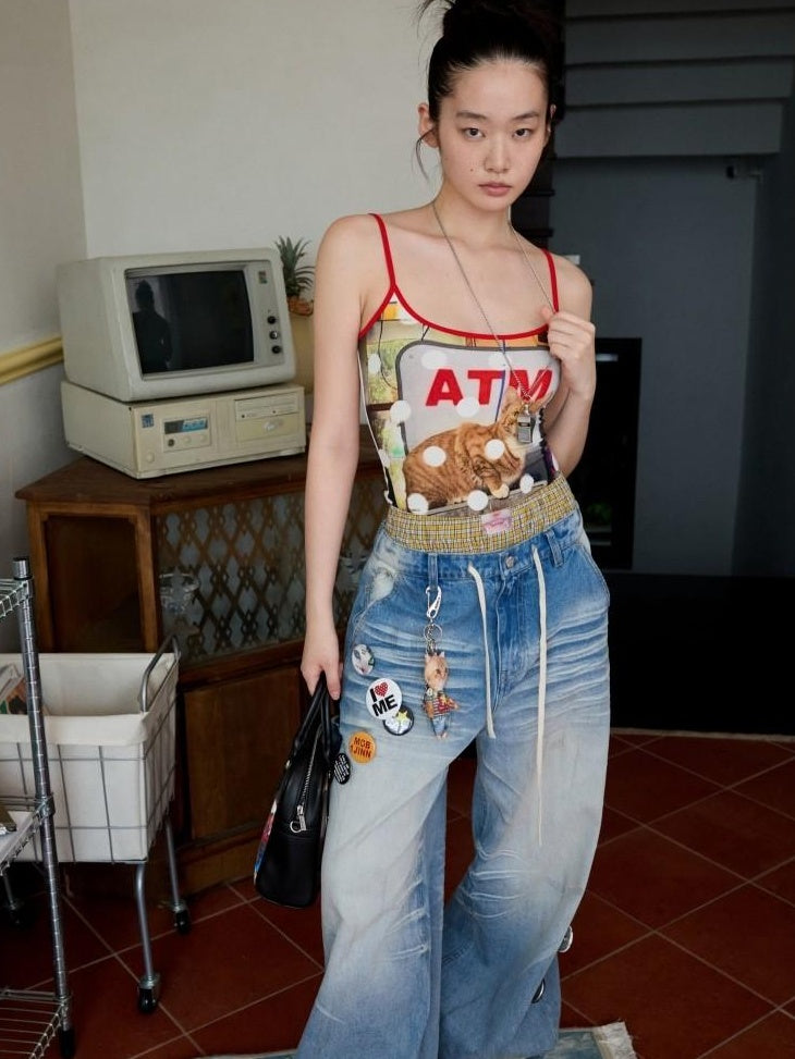1JINN STUDIO Cute Printed Slim Fit Cropped Casual Women Viscose Blend Camisoles