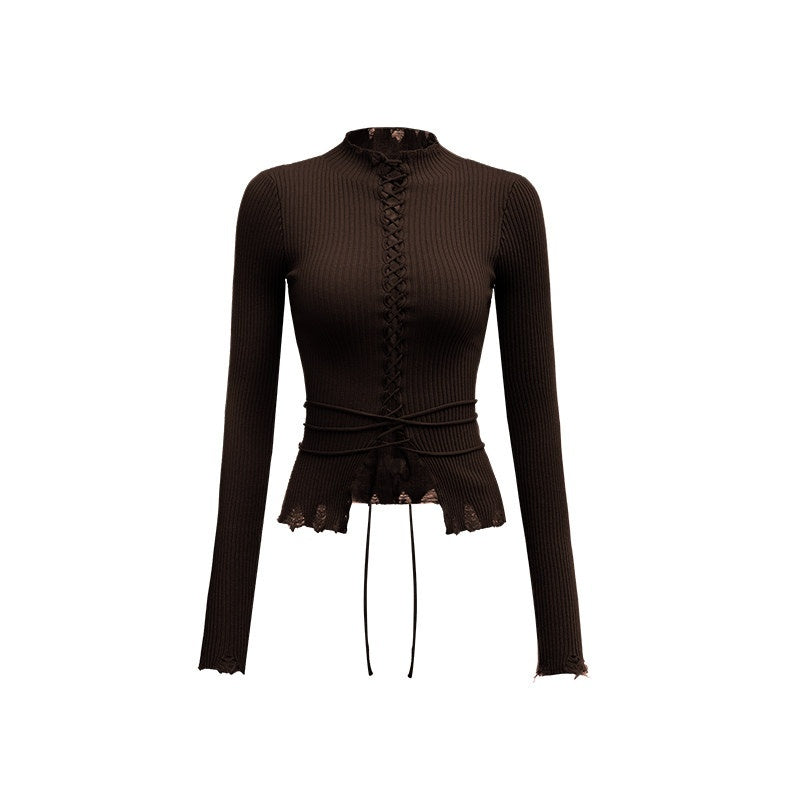 1JINN_STUDIO_Cute_Tie_Detail_Cropped_High_Neck_Pullover_Women_Solid_Knit_Long_Sleeve_T-Shirts_MISSTT