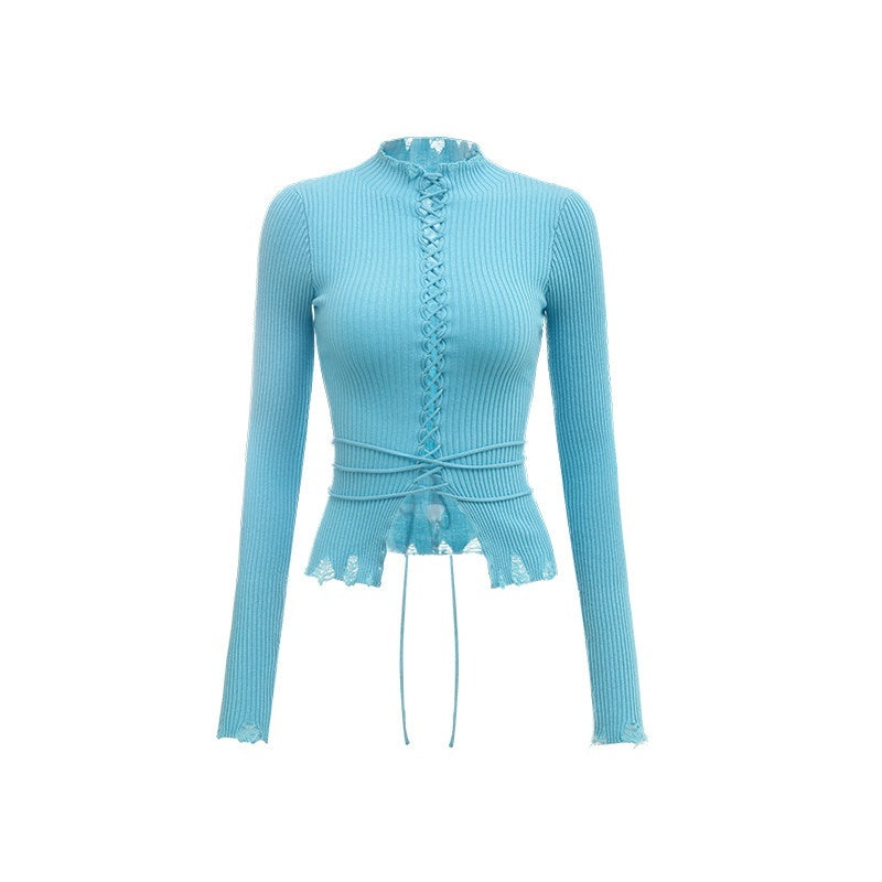 1JINN_STUDIO_Cute_Tie_Detail_Cropped_High_Neck_Pullover_Women_Solid_Knit_Long_Sleeve_T-Shirts_MISSTT
