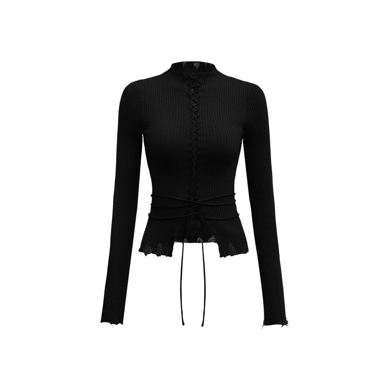 1JINN_STUDIO_Cute_Tie_Detail_Cropped_High_Neck_Pullover_Women_Solid_Knit_Long_Sleeve_T-Shirts_MISSTT